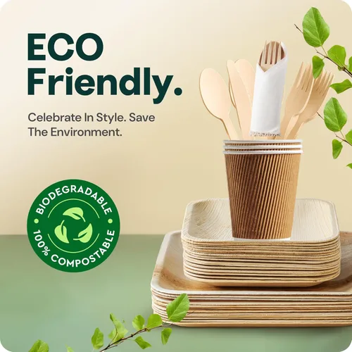 Miniatura 2 de Juego de Fiesta de Platos de Hoja de Palma y Cubiertos de Bambú Pre-Enrollados - Platos Compostables de 10 y 7 Pulgadas, Elegantes Utensilios