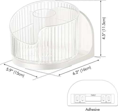 Miniatura 4 de Poeland Organizador de brochas de maquillaje montado en la pared, soporte de maquillaje giratorio 360 con 6 compartimentos para productos de cuidado