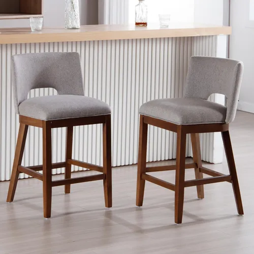 Miniatura 15 de Chairus Juego de 2 taburetes de bar de 26" sin brazos, acolchados con respaldo de madera y patas, taburetes tapizados en tela de lino para encimera
