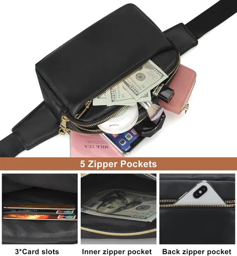 Miniatura 4 de Cangurera para hombres y mujeres, cangurera de cuero con estilo cruzado, bolsa pequeña de diseñador, Negro2, Riñonera de cuero para hombre y mujer