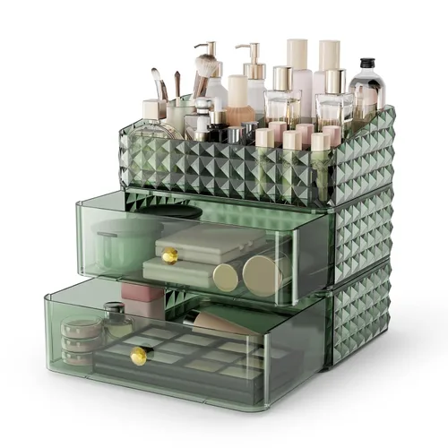 Miniatura 9 de Organizador de Maquillaje para Tocador, Organizador de Cosméticos Apilable y Almacenamiento, Estuches de Exhibición de Cosméticos con 1 Cajón y 1