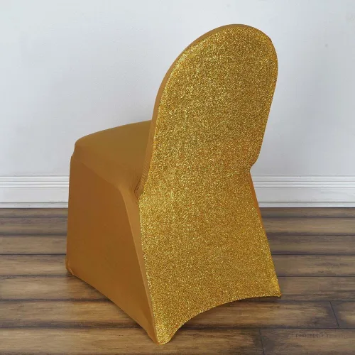 Miniatura 13 de Tableclothsfactory Funda elástica para silla de banquete de elastano negro con brillo metálico para eventos de comedor para banquete de boda