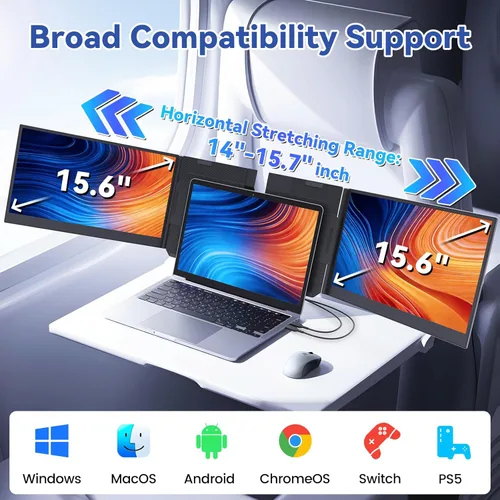 Miniatura 8 de domyfan Extensor de pantalla para laptop de 15.6 pulgadas, triple monitor portátil con pantalla IPS FHD 1080P ultrafina para laptop de 13-17
