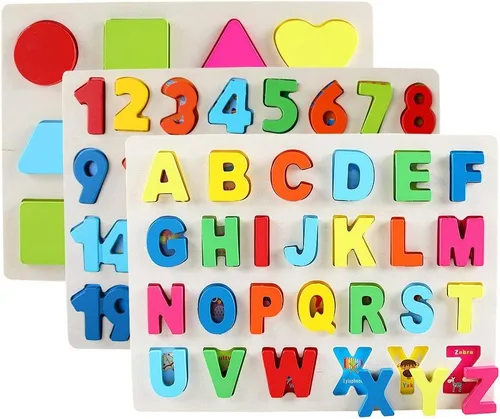 Miniatura 2 de QZMTOY Rompecabezas de madera para niños pequeños, rompecabezas de madera con números, letras y formas para niños pequeños, rompecabezas