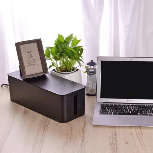 Miniatura 7 de Caja organizadora de cables, juego de tres, cubierta de alimentación, soporte de cables, protector contra sobretensiones para escritorio (negro)