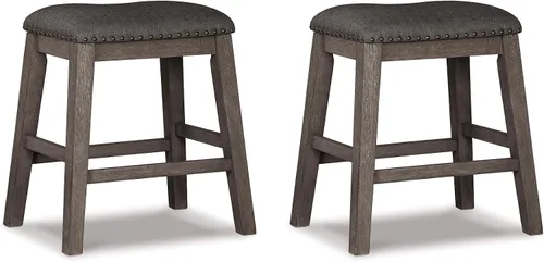 Signature Design by Ashley Caitbrook Rustic - Taburete tapizado de 24.4 pulgadas de altura de mostrador, 2 unidades, color gris