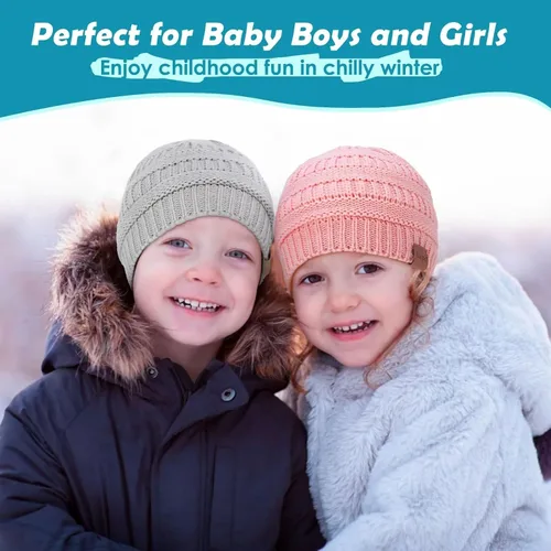 Miniatura 6 de Alepo Paquete de 3 gorros de invierno para niñas y niños, con forro polar suave y cálido, gorro de invierno para recién nacidos, niños pequeños