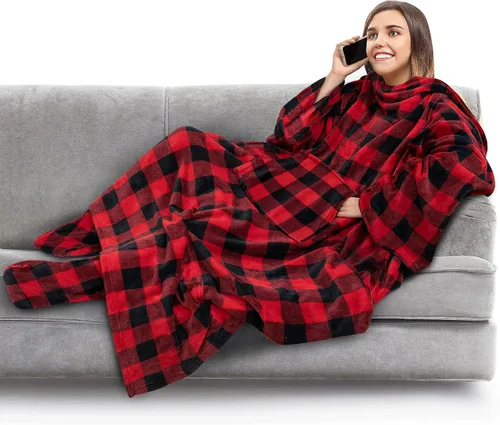 Miniatura 32 de PAVILIA Manta de forro polar con mangas, bolsillos para los pies para mujeres, hombres y adultos, manta de felpa para llevar, cálida manta