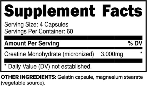 Miniatura 2 de Primaforce Cápsulas de monohidrato de creatina, 240 cápsulas, 3,000 mg por porción, sin gluten y sin OMG