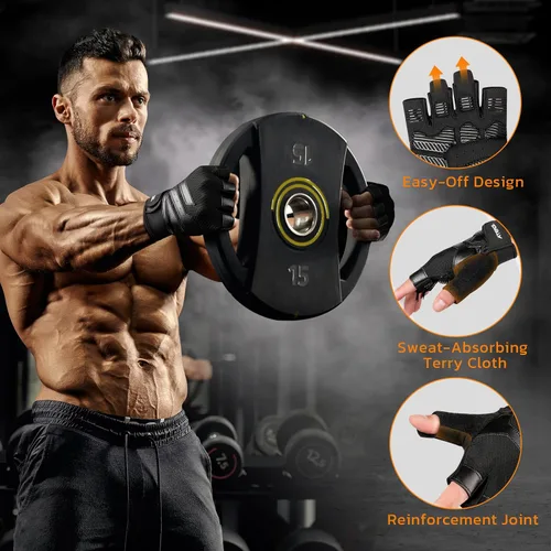 Miniatura 6 de ATERCEL Guantes de entrenamiento de gimnasio para hombres y mujeres, guantes de levantamiento de pesas con excelente agarre, guantes ligeros