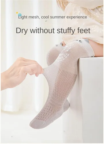 Miniatura 2 de Calcetines antideslizantes hasta la rodilla para bebés y niños pequeños, mallas delgadas para recién nacidos, para gatear en el suelo, 5/6 paquetes