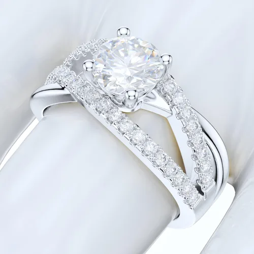 Miniatura 5 de Sterling Silver Women's Criss Cross Ring with 1CT Simulated Round Diamond or Genuine Moissanite Crossover Infinity Twisted Engagement Ring