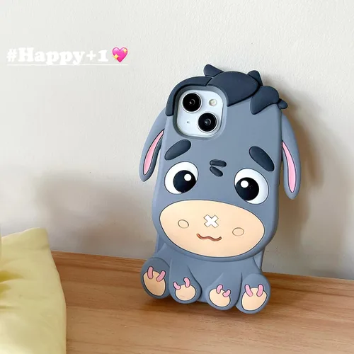 Miniatura 7 de Funda para iPhone 13 Pro Max, Fundas de Teléfono 3D Kawaii Divertidas Lindas de Caricatura Burro Gris Funda de Gel de Silicona Suave con Protección