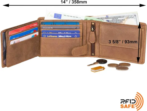 Miniatura 4 de DiLoro Billetera de cuero para hombre de tamaño completo con cremallera plegable y protección RFID