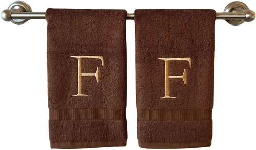 Miniatura 294 de Toalla de mano con inicial beige para baño, toalla bordada decorativa de calidad de hotel de lujo con monograma para tocador, spa, certificado
