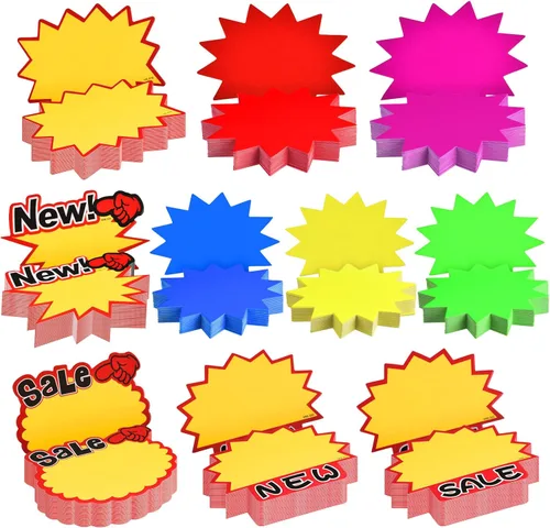 500 letreros fluorescentes en blanco con forma de estrella para venta al por menor, letreros de papel para recuerdos de fiesta minorista (forma