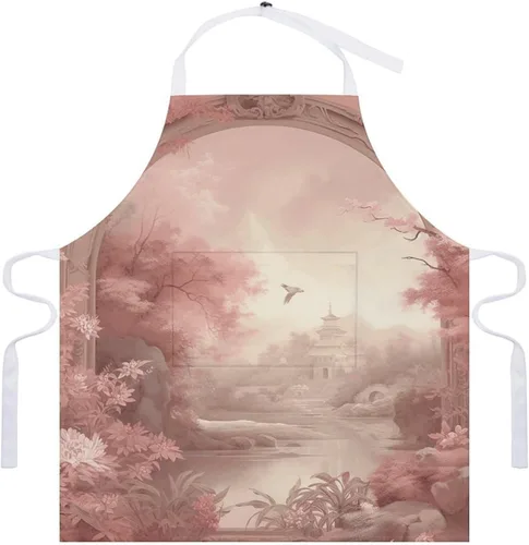 Miniatura 7 de MUSM Apron for Adults - 27.6 X 31.5 Inch, Heavy-Duty Polyester Aprons with Two Large Pockets, Waterproof Retro Peach Flowers Kitchen Apron for