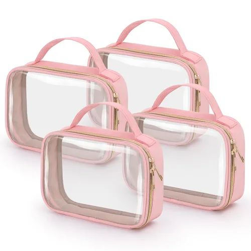 Miniatura 17 de Bolsa de aseo transparente Wedama, paquete de 2 bolsas de maquillaje transparentes con asas, bolsas cosméticas de PVC para mujeres y hombres, bolsas