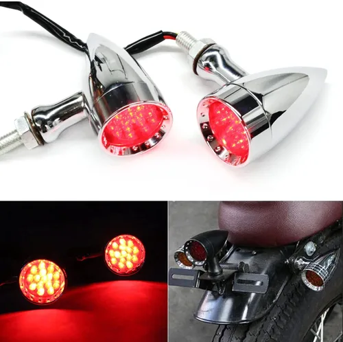 Miniatura 9 de 2 luces LED rojas de 15 piezas para motocicleta, luz de freno, intermitente, indicador de parada para Harley Honda Chopper (Luz roja cromada)