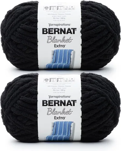 Bernat - Estambre para mantas Extra Negro, 2 paquetes de 300g/10.5 onzas, poliéster, #7, jumbo, tejido de punto/ganchillo