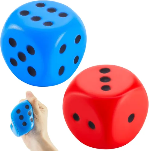 Zomiboo 2 dados grandes de espuma de 2.3 pulgadas para el aula, gigantes de 6 caras, decoración de fiesta de casino, juguete para aliviar la azul
