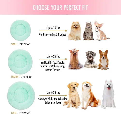 Miniatura 5 de Cama Redonda Anti-Ansiedad de Felpa Sintética Mullida Cálida y Lavable para Perros y Gatos, Cama Original para Mascotas Pequeñas, Medianas y Verde