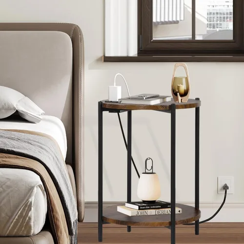 Miniatura 2 de Gawicpy - Mesa auxiliar de 2 niveles redonda, mesa de café plegable, mesa de sofá simplificada, mesa de acento para interiores y exteriores