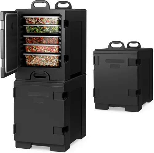 Miniatura 13 de COSTWAY Calentadores de alimentos para catering, cajas calientes para 5 sartenes de tamaño completo, capacidad de 81 cuartos de galón, diseño Negro