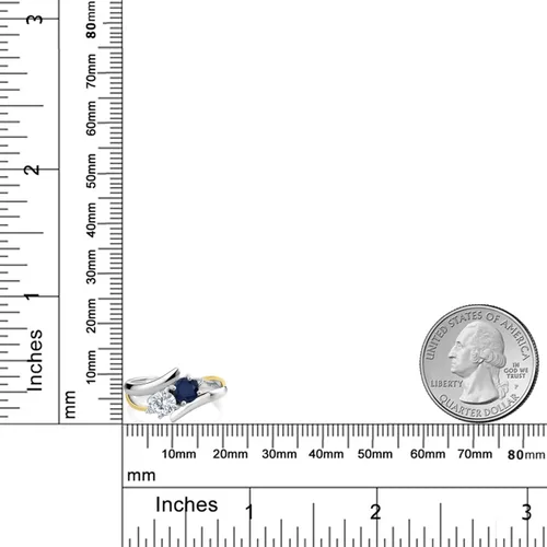 Miniatura 3 de Gem Stone King Anillo cruzado de 2 piedras de zafiro azul de 112 quilates y oro amarillo de 10 quilates cultivado en laboratorio con 2 piedras Metal