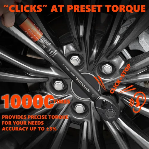 Miniatura 5 de Matework - Llave dinamométrica de 1/2 pulgada con clic, 10-180 ft.lb/13.6-244.1 Nm, Llave de torsión de alta precisión ±3% de 72 dientes de doble