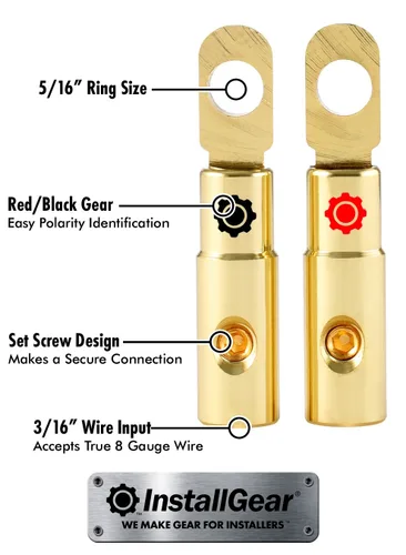 Miniatura 2 de InstallGear Juego de anillos dorados de calibre 8 AWG para batería (paquete de 4) Conectores de terminales para extremos de cable de batería