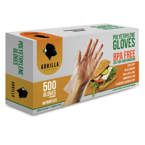 GORILLA SUPPLY 1000 guantes desechables de alta calidad, sin BPA, plástico de polietileno PE, LDPE, para cocina, manipulación de alimentos,