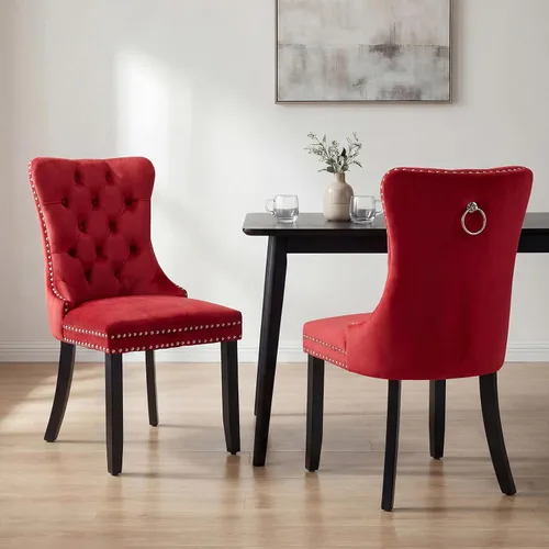 Miniatura 85 de OVENTA Juego de 4 sillas de comedor modernas tapizadas copetudas, terciopelo negro y gris y cuero con patas de madera maciza, sillas de cocina