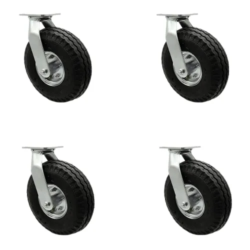Miniatura 72 de Juego de 4 ruedas neumáticas giratorias de 6 pulgadas, ruedas de goma negra, incluye 2 ruedas giratorias con frenos y 2 rígidas, ruedas resistentes