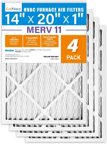 Miniatura 12 de LotFancy Filtro de aire MERV 8 de 14 x 20 x 1 pulgadas, paquete de 4 unidades, horno plisado electrostático y filtro de CA, captura el polvo, pelo