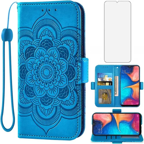 Asuwish Compatible con Samsung Galaxy A10e - Funda tipo cartera y protector de pantalla de vidrio templado, funda de piel con tapa para tarjeta de