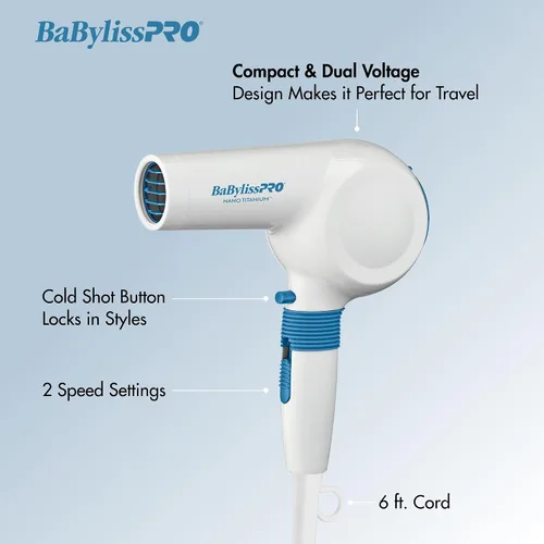 Miniatura 3 de BaBylissPRO Compact Midi Hair Dryer, 1000 watts, Great for Travel or touchups, Includes Diffuser and Concentrator