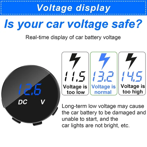 Miniatura 6 de 2 voltímetros de coche DC 12-24 mini pantalla digital, medidor de voltaje, medidor de voltaje impermeable, voltímetro de panel redondo brillante