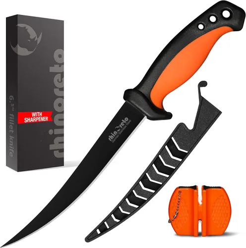 Miniatura 14 de Rhinoreto Cuchillo de filete para pescado, hoja de acero inoxidable alemán flexible y súper afilada de 5-9 pulgadas, cuchillos profesionales