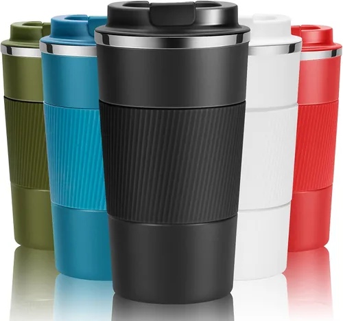 YINJOYI Tazas de café de viaje de 12 onzas, vaso aislado con tapa, taza térmica para llevar con tapa a prueba de fugas, reutilizable, taza de café