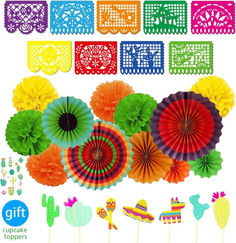 Suministros para fiestas mexicanas, kit de decoración para fiestas temáticas de México, para festivales, cumpleaños, tacos (paquete de 35)