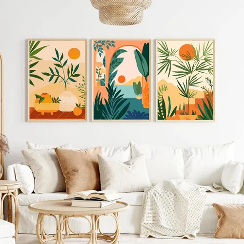 Miniatura 2 de cupmod Paquete de 6 kits de pintura por números para adultos principiantes, Número Boho Acrílico Fácil, DIY Números de Acuarela en Lienzo Sin Marco