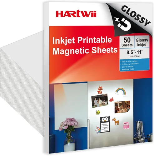 50 hojas brillantes impresas en papel magnético a granel para impresora de inyección de tinta, haz fotos para refrigerador, 13.5 mil, 8.5 x 11