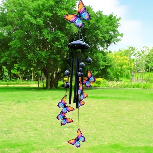 Miniatura 7 de Campanillas de Viento de Mariposa para Exteriores, Campanillas de Metal Negro al Aire Libre, Regalos de Mariposas para Mujeres/Hombres, Decoración