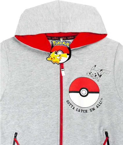 Miniatura 6 de Pokemon Sudadera con capucha para niños con cremallera y manga larga gris