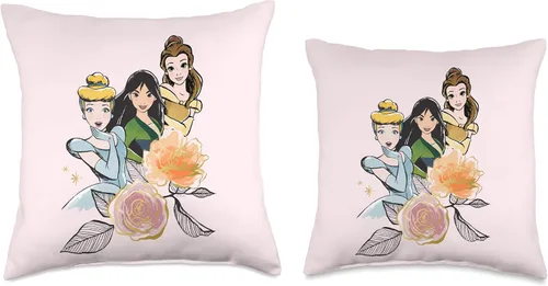 Miniatura 3 de Disney Princesa Cenicienta Mulan Belle Floral Pink Throw Pillow 16x16, Multicolor