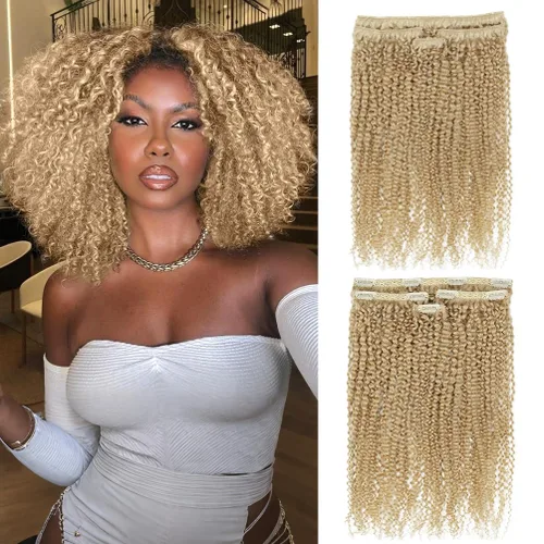 Miniatura 18 de 4 piezas de extensiones de cabello rizado afro con clip, 12 pulgadas 60g negro natural, encaje invisible sin costuras y espesor, 4B 4C clip