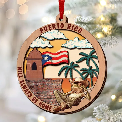 Miniatura 5 de FLAGWIX Regalos de Navidad de Puerto Rico para mujeres y hombres, adornos de madera 2025 para decoración de árboles, adorno de Navidad de Puerto