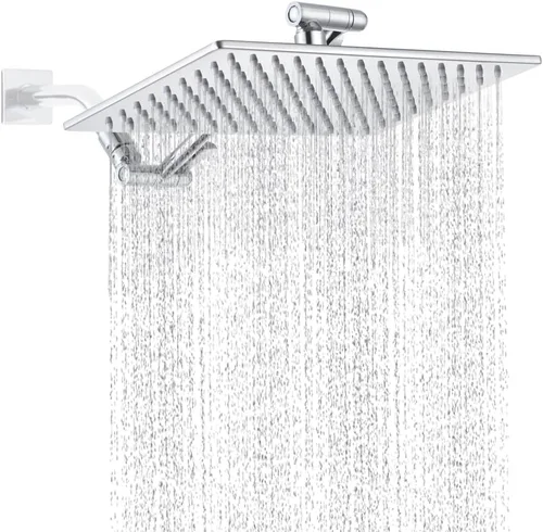 Miniatura 9 de ALL METAL - Cabezal de ducha de lluvia negro mate, cabezal de ducha grande de acero inoxidable de 12 pulgadas con brazo de extensión ajustable
