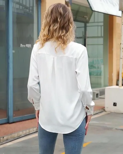 Miniatura 3 de Blusa clásica de gasa con botones para mujer, manga larga, cuello
